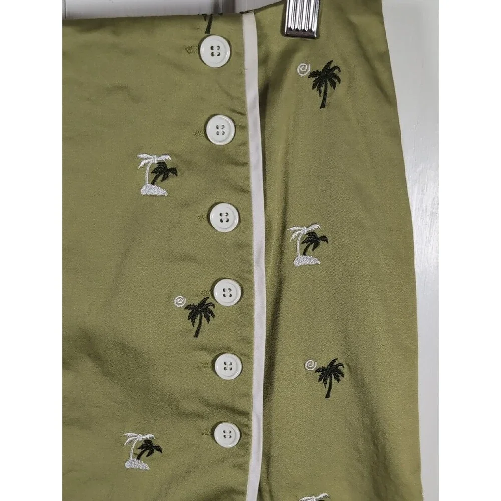 Vintage Island Republic Olive Green Palm Tree Embroidered Mini Skirt Wrap Skort